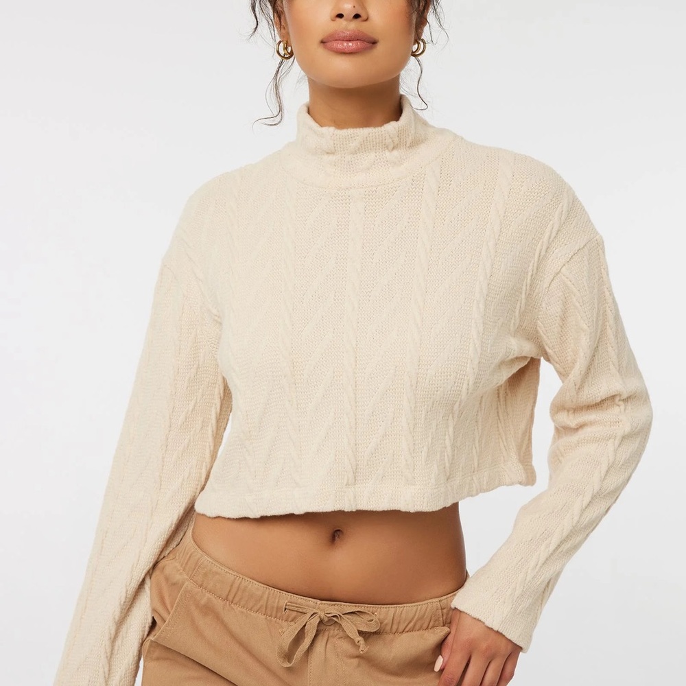 ARDENE | Cropped Turtle Neck Cable Knit Sweater Cream Size XS